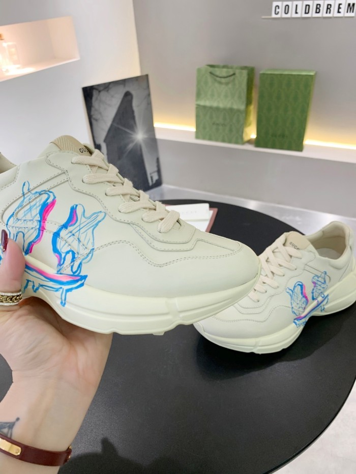 Gucci Mens Shoes Sneakers Luxury Brand Men's Rhyton leather sneaker with Original Box