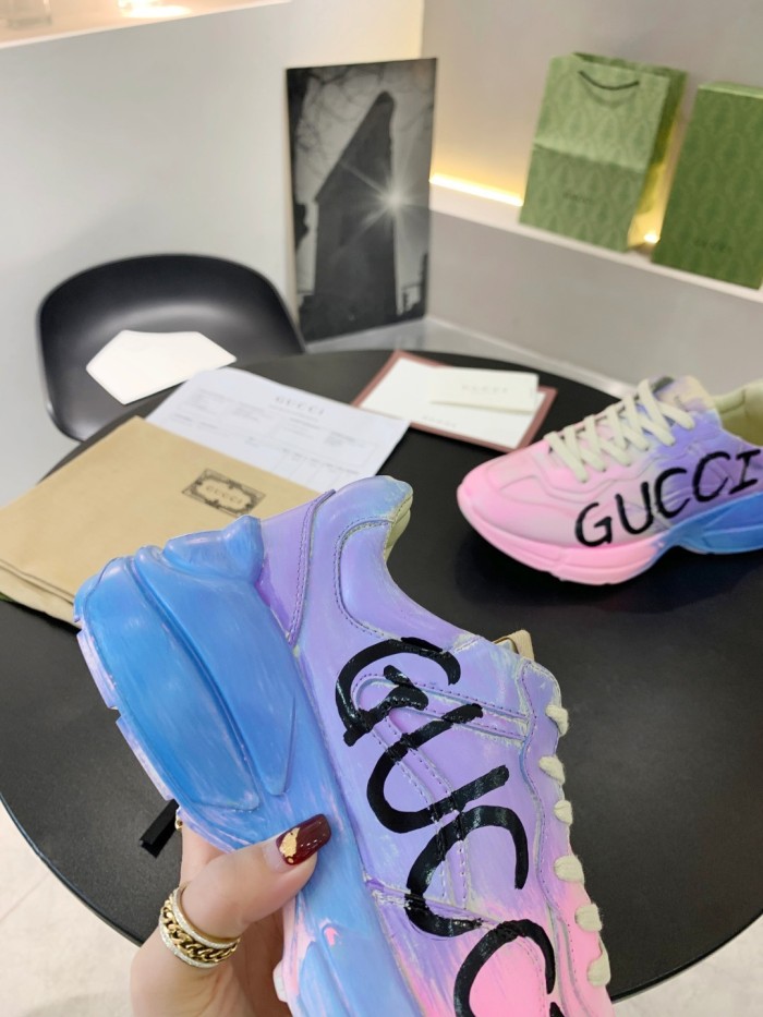Gucci Mens Shoes Sneakers Luxury Brand Men's Rhyton leather sneaker with Original Box