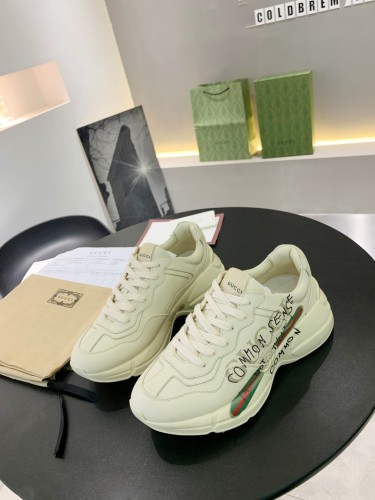 Gucci Mens Shoes Sneakers Luxury Brand Men's Rhyton leather sneaker with Original Box