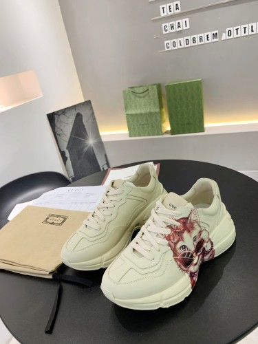 Gucci Mens Shoes Sneakers Luxury Brand Men's Rhyton leather sneaker with Original Box