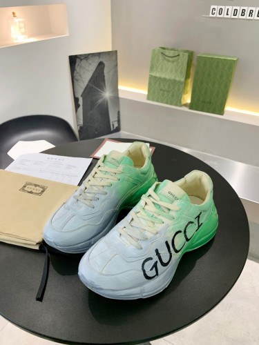 Gucci Mens Shoes Sneakers Luxury Brand Men's Rhyton leather sneaker with Original Box