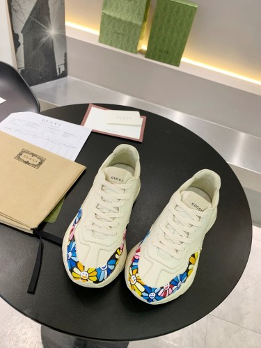 Gucci Mens Shoes Sneakers Luxury Brand Men's Rhyton leather sneaker with Original Box