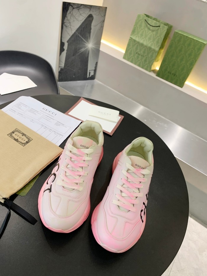 Gucci Mens Shoes Sneakers Luxury Brand Men's Rhyton leather sneaker with Original Box