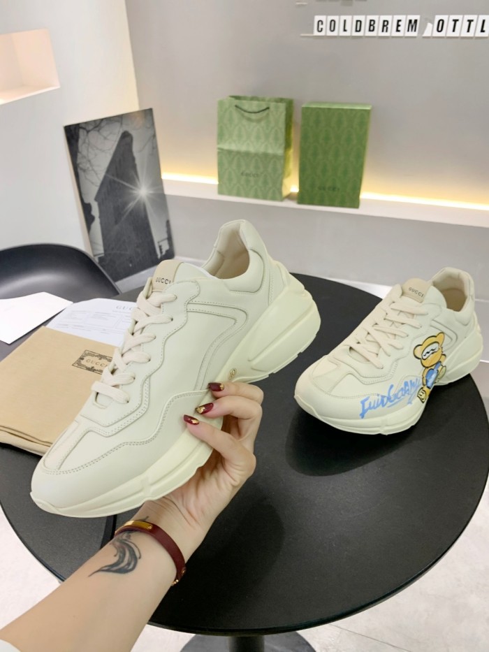 Gucci Mens Shoes Sneakers Luxury Brand Men's Rhyton leather sneaker with Original Box