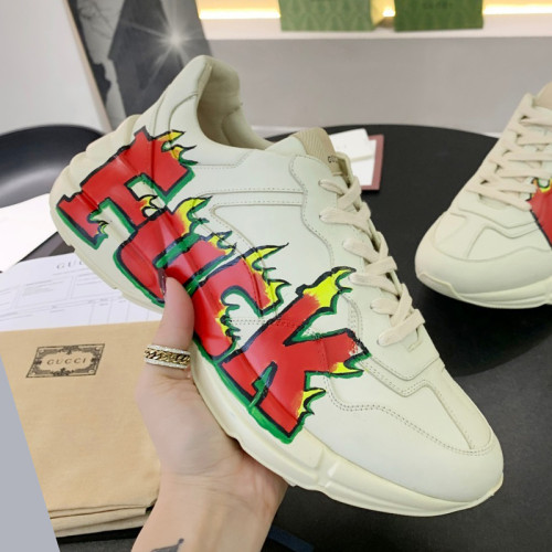Gucci Mens Shoes Sneakers Luxury Brand Men's Rhyton leather sneaker with Original Box