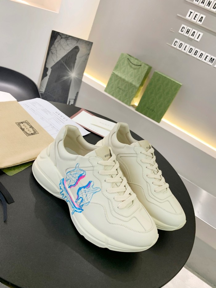 Gucci Mens Shoes Sneakers Luxury Brand Men's Rhyton leather sneaker with Original Box