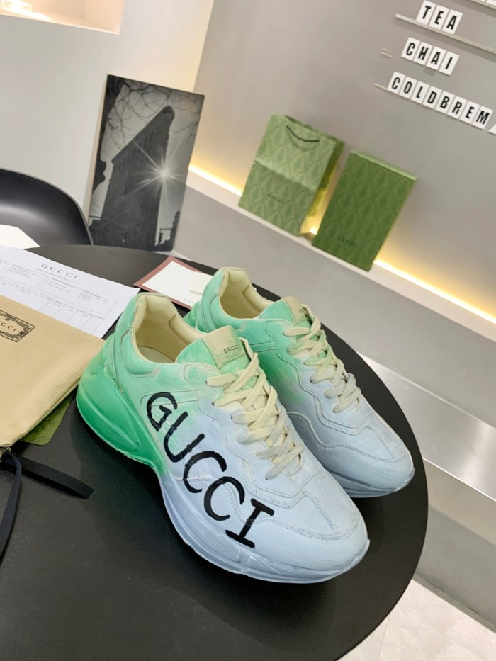 Gucci Mens Shoes Sneakers Luxury Brand Men's Rhyton leather sneaker with Original Box
