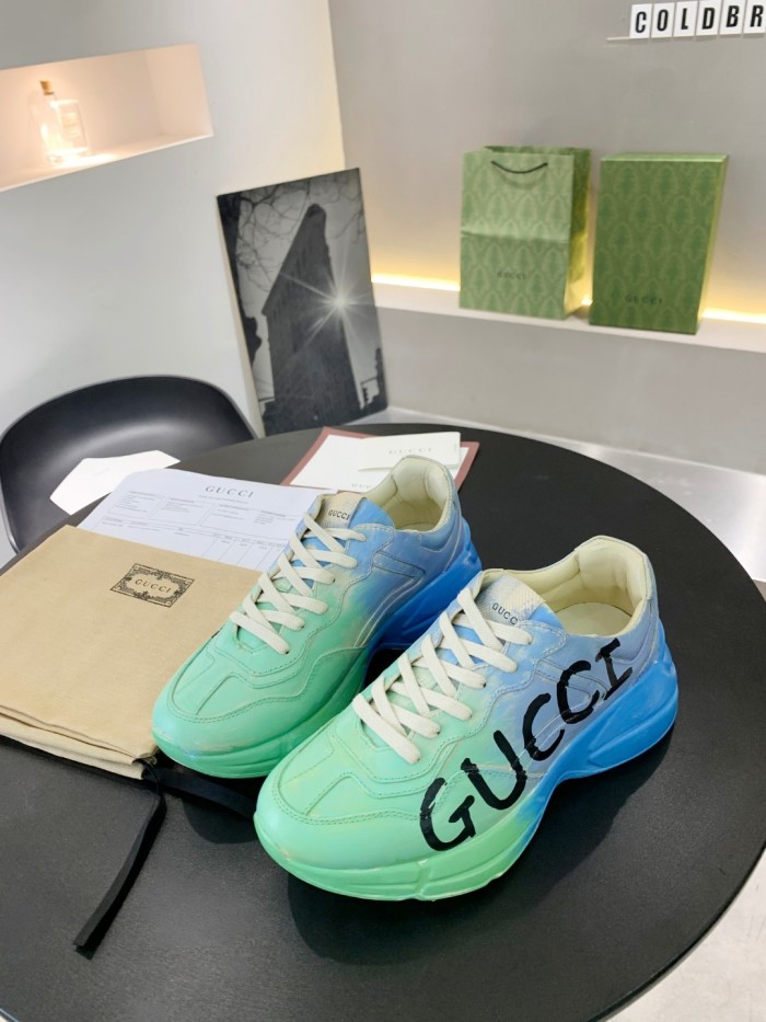 Gucci Mens Shoes Sneakers Luxury Brand Men's Rhyton leather sneaker with Original Box