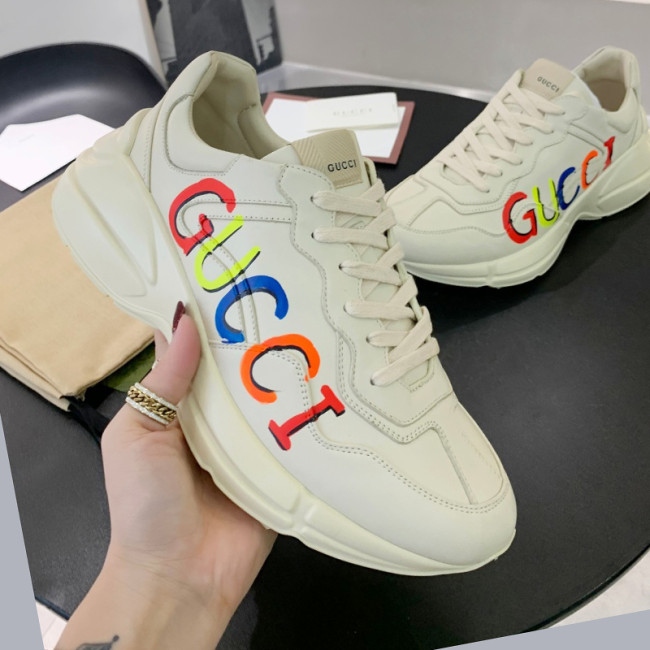 Gucci Mens Shoes Sneakers Luxury Brand Men's Rhyton leather sneaker with Original Box