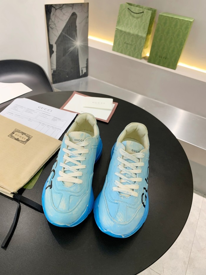 Gucci Mens Shoes Sneakers Luxury Brand Men's Rhyton leather sneaker with Original Box