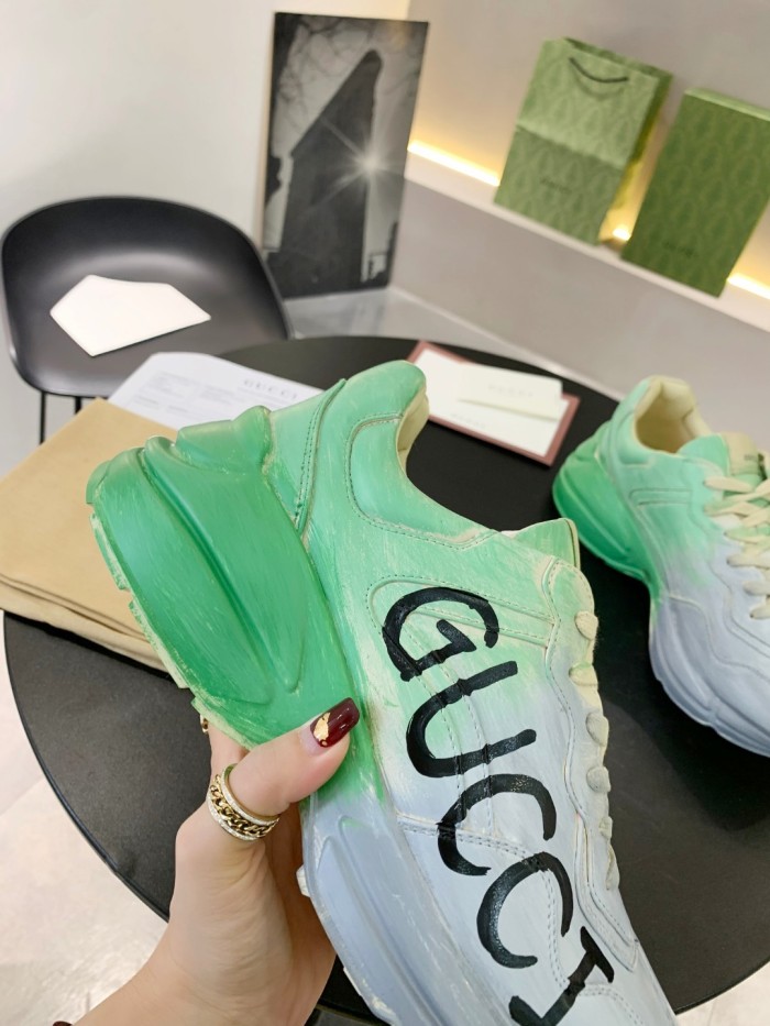 Gucci Mens Shoes Sneakers Luxury Brand Men's Rhyton leather sneaker with Original Box