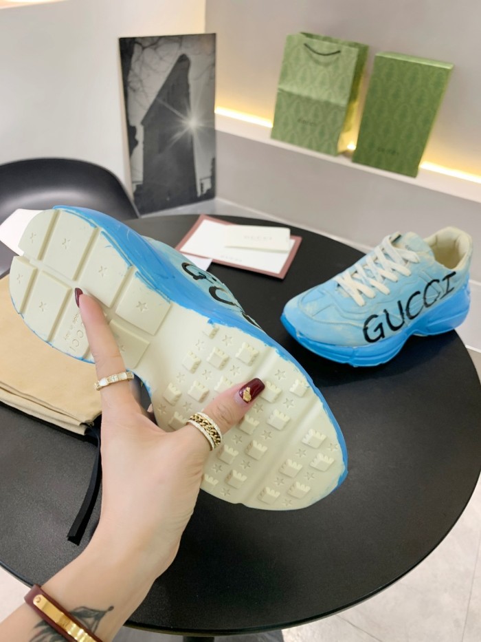Gucci Mens Shoes Sneakers Luxury Brand Men's Rhyton leather sneaker with Original Box