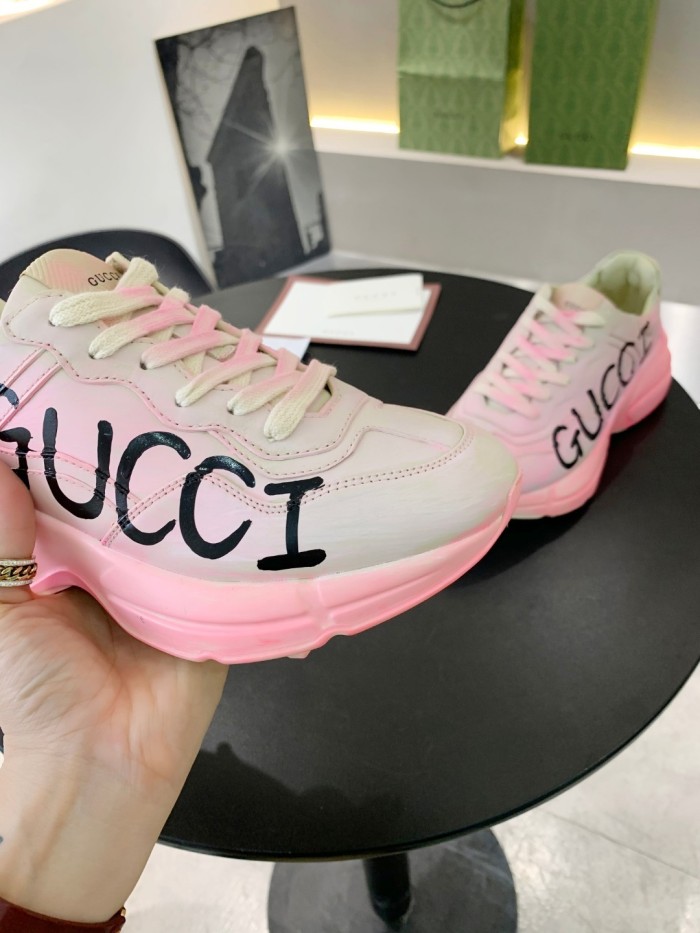 Gucci Mens Shoes Sneakers Luxury Brand Men's Rhyton leather sneaker with Original Box