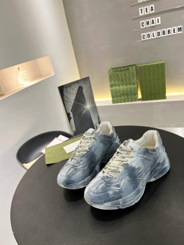 Gucci Mens Shoes Sneakers Luxury Brand Men's Rhyton leather sneaker with Original Box