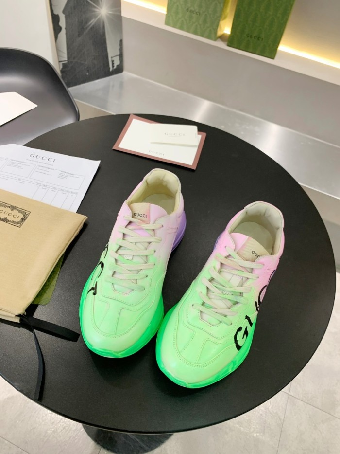 Gucci Mens Shoes Sneakers Luxury Brand Men's Rhyton leather sneaker with Original Box