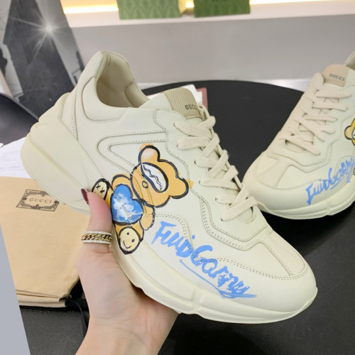 Gucci Mens Shoes Sneakers Luxury Brand Men's Rhyton leather sneaker with Original Box