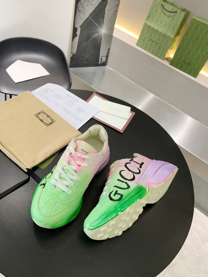 Gucci Mens Shoes Sneakers Luxury Brand Men's Rhyton leather sneaker with Original Box