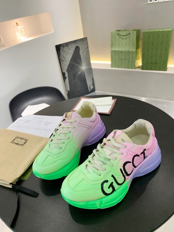 Gucci Mens Shoes Sneakers Luxury Brand Men's Rhyton leather sneaker with Original Box