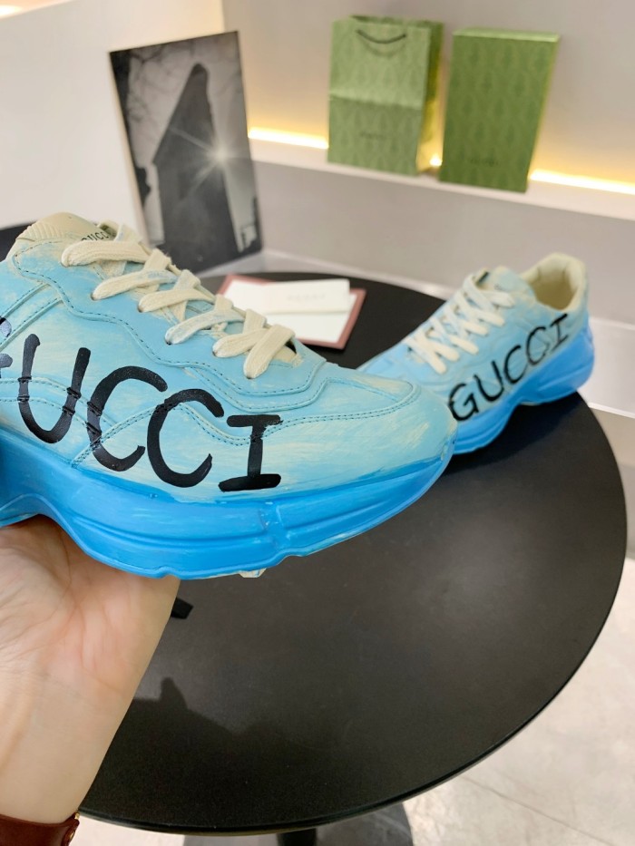 Gucci Mens Shoes Sneakers Luxury Brand Men's Rhyton leather sneaker with Original Box