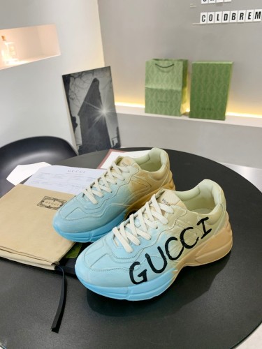 Gucci Mens Shoes Sneakers Luxury Brand Men's Rhyton leather sneaker with Original Box