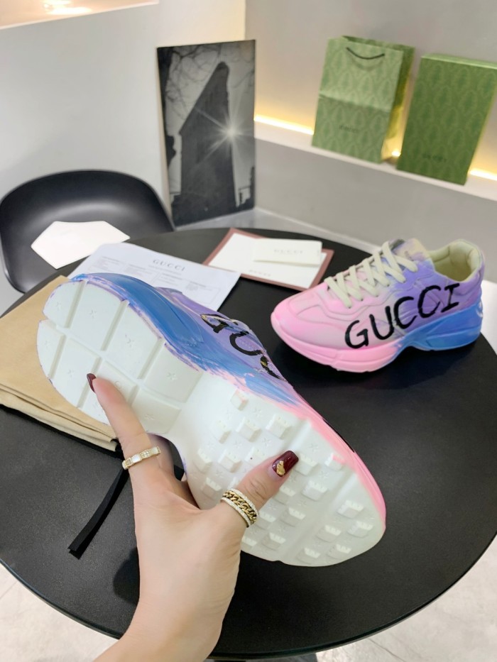 Gucci Mens Shoes Sneakers Luxury Brand Men's Rhyton leather sneaker with Original Box