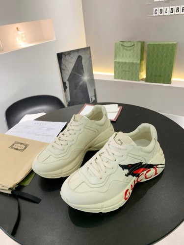 Gucci Mens Shoes Sneakers Luxury Brand Men's Rhyton leather sneaker with Original Box