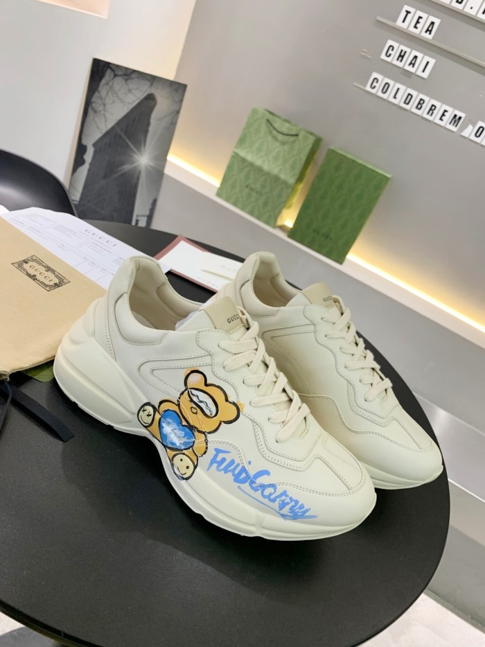 Gucci Mens Shoes Sneakers Luxury Brand Men's Rhyton leather sneaker with Original Box