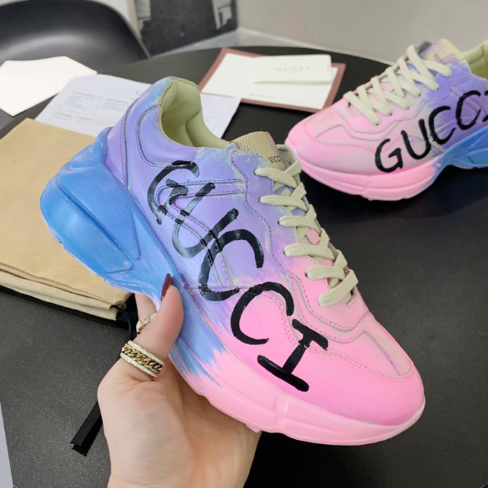 Gucci Mens Shoes Sneakers Luxury Brand Men's Rhyton leather sneaker with Original Box