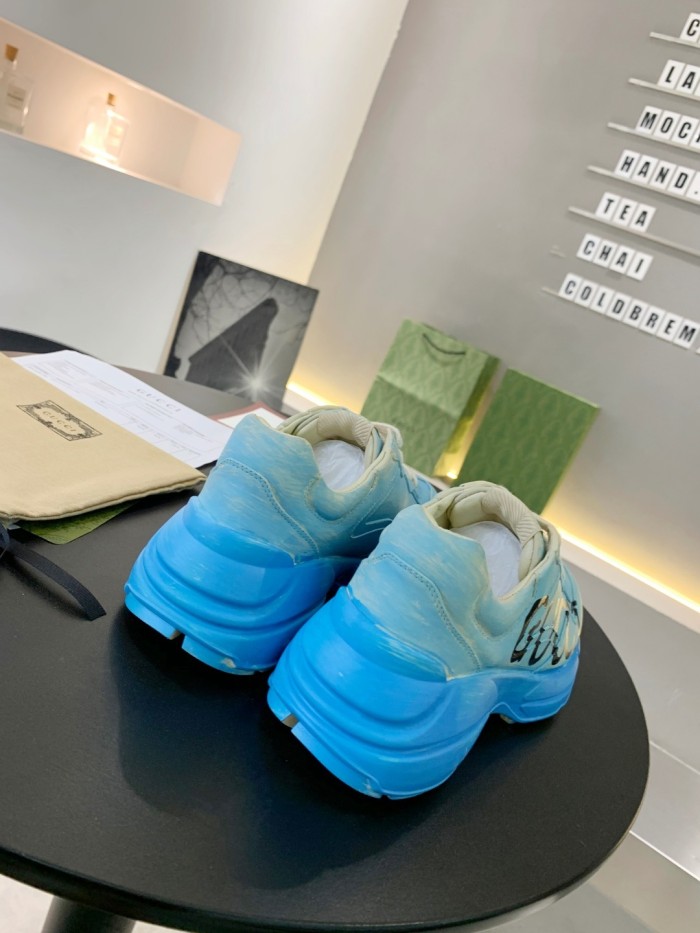 Gucci Mens Shoes Sneakers Luxury Brand Men's Rhyton leather sneaker with Original Box