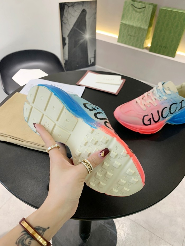 Gucci Mens Shoes Sneakers Luxury Brand Men's Rhyton leather sneaker with Original Box