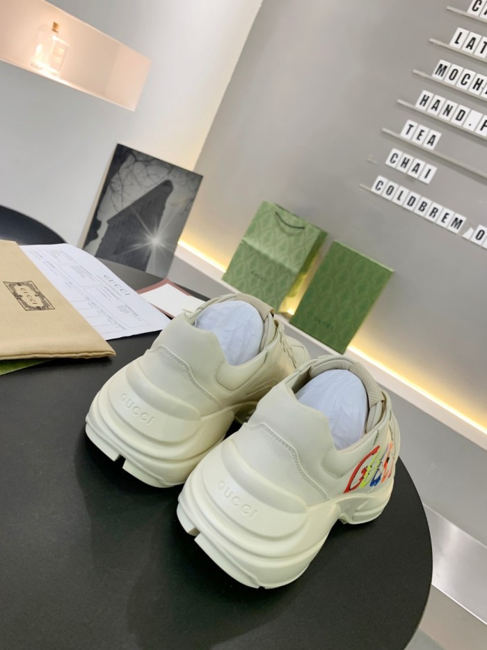 Gucci Mens Shoes Sneakers Luxury Brand Men's Rhyton leather sneaker with Original Box