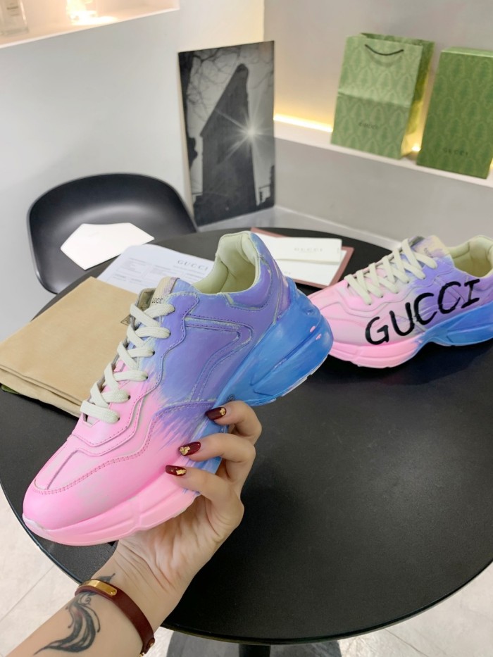 Gucci Mens Shoes Sneakers Luxury Brand Men's Rhyton leather sneaker with Original Box