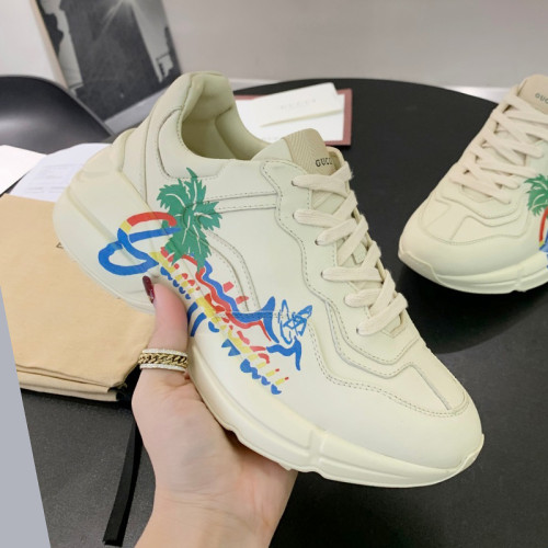 Gucci Mens Shoes Sneakers Luxury Brand Men's Rhyton leather sneaker with Original Box