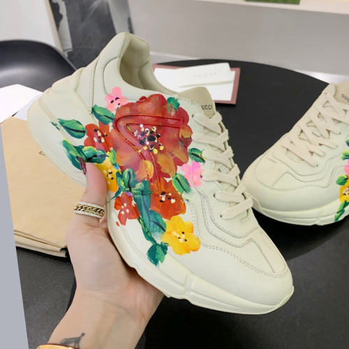 Gucci Mens Shoes Sneakers Luxury Brand Men's Rhyton leather sneaker with Original Box