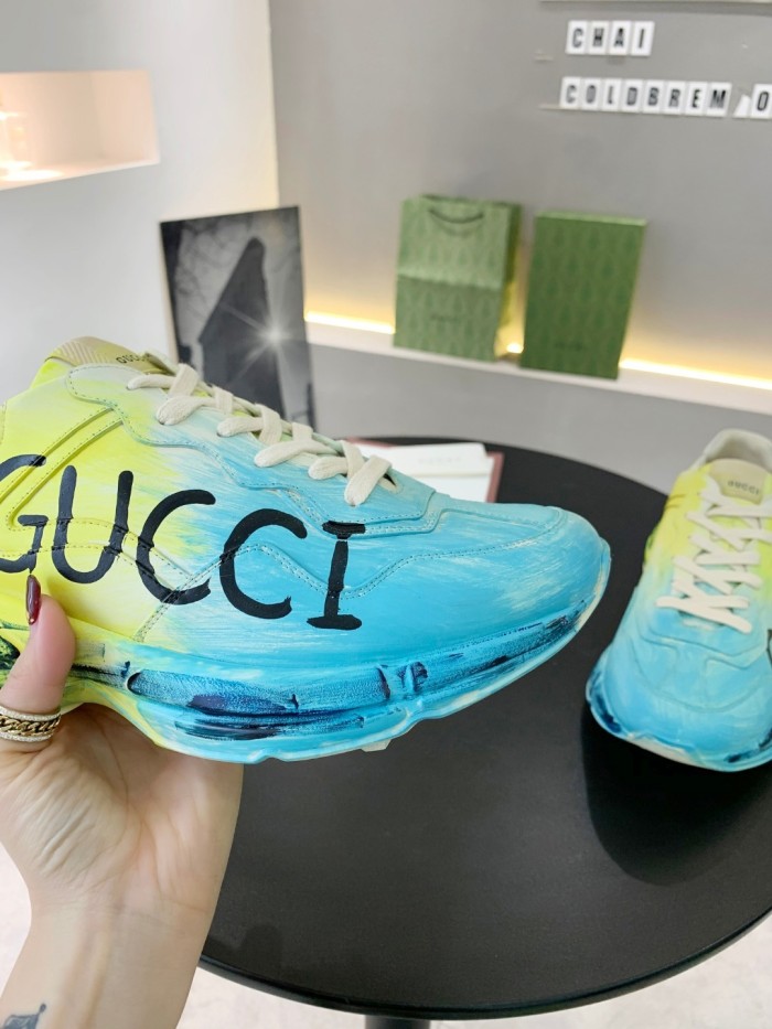 Gucci Mens Shoes Sneakers Luxury Brand Men's Rhyton leather sneaker with Original Box
