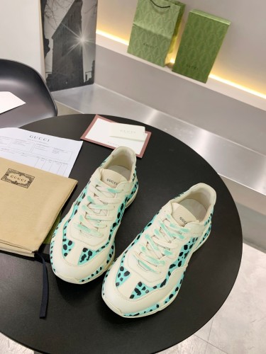Gucci Mens Shoes Sneakers Luxury Brand Men's Rhyton leather sneaker with Original Box