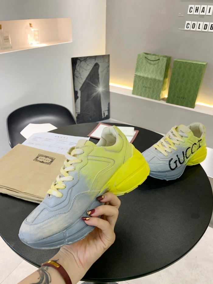 Gucci Mens Shoes Sneakers Luxury Brand Men's Rhyton leather sneaker with Original Box