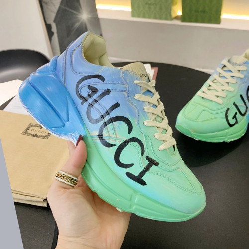 Gucci Mens Shoes Sneakers Luxury Brand Men's Rhyton leather sneaker with Original Box