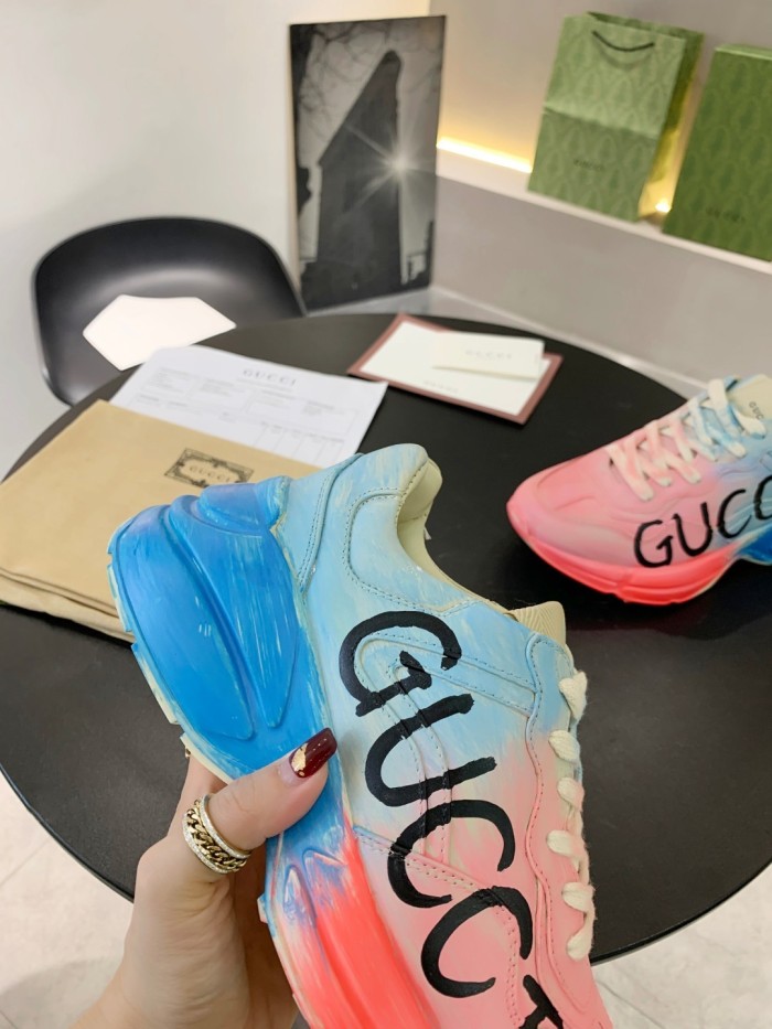 Gucci Mens Shoes Sneakers Luxury Brand Men's Rhyton leather sneaker with Original Box