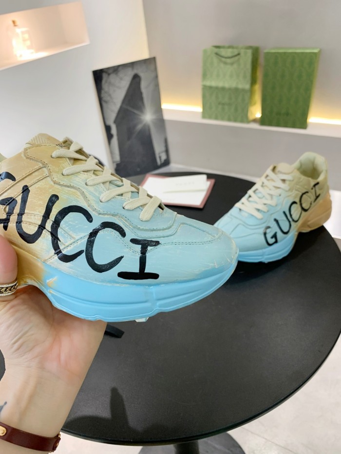 Gucci Mens Shoes Sneakers Luxury Brand Men's Rhyton leather sneaker with Original Box