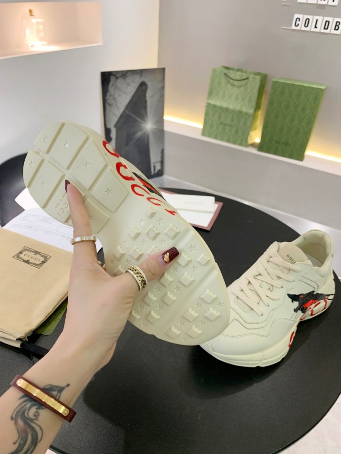 Gucci Mens Shoes Sneakers Luxury Brand Men's Rhyton leather sneaker with Original Box