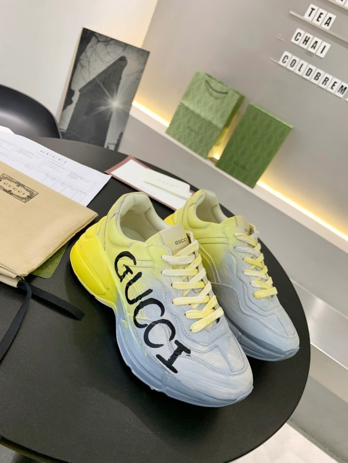 Gucci Mens Shoes Sneakers Luxury Brand Men's Rhyton leather sneaker with Original Box
