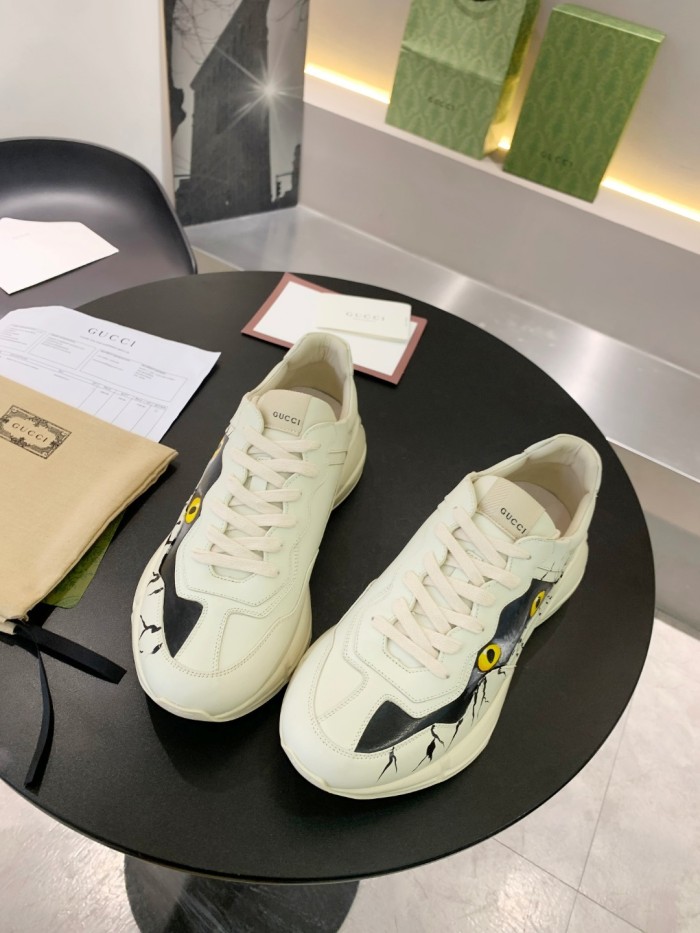 Gucci Mens Shoes Sneakers Luxury Brand Men's Rhyton leather sneaker with Original Box