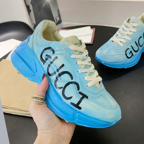 Gucci Mens Shoes Sneakers Luxury Brand Men's Rhyton leather sneaker with Original Box