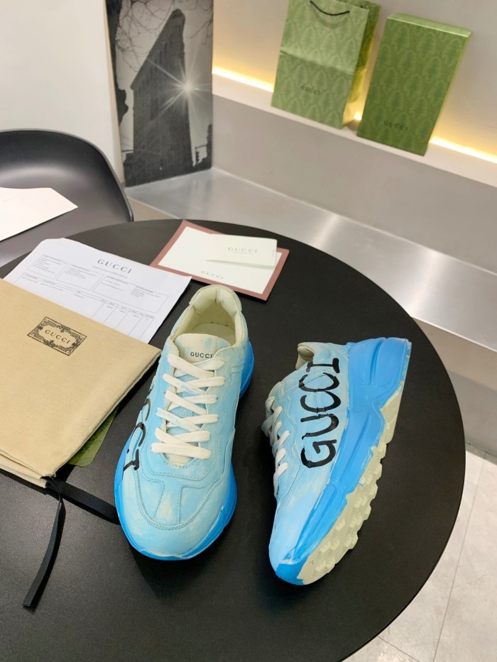 Gucci Mens Shoes Sneakers Luxury Brand Men's Rhyton leather sneaker with Original Box