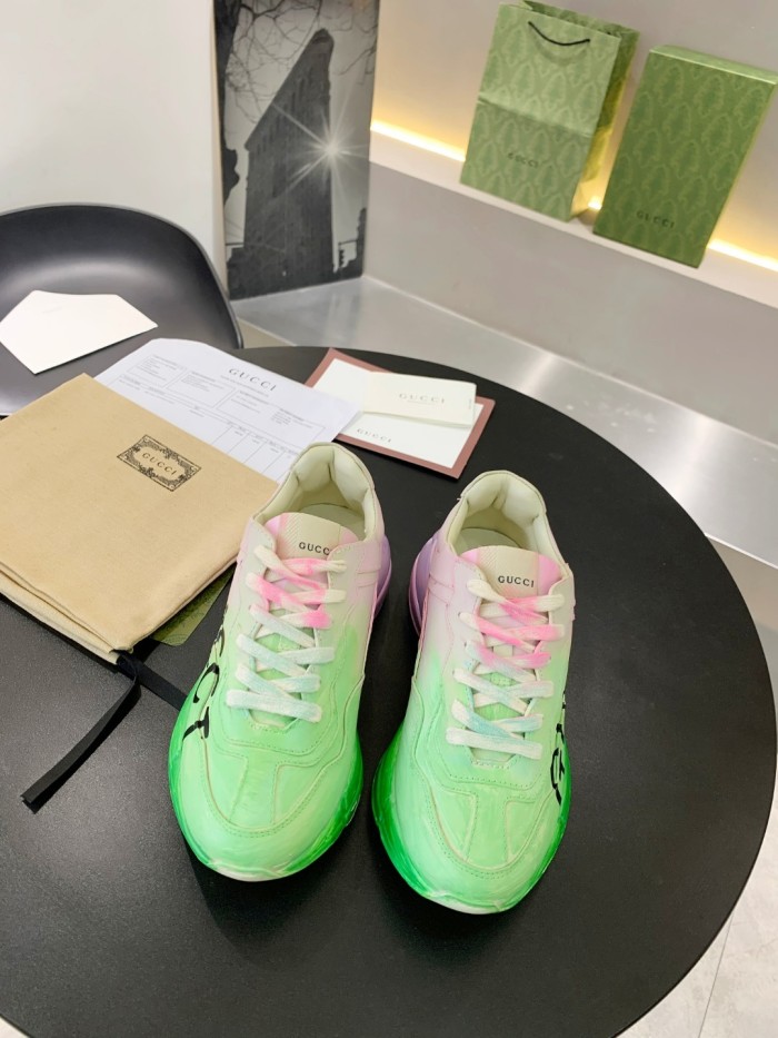 Gucci Mens Shoes Sneakers Luxury Brand Men's Rhyton leather sneaker with Original Box