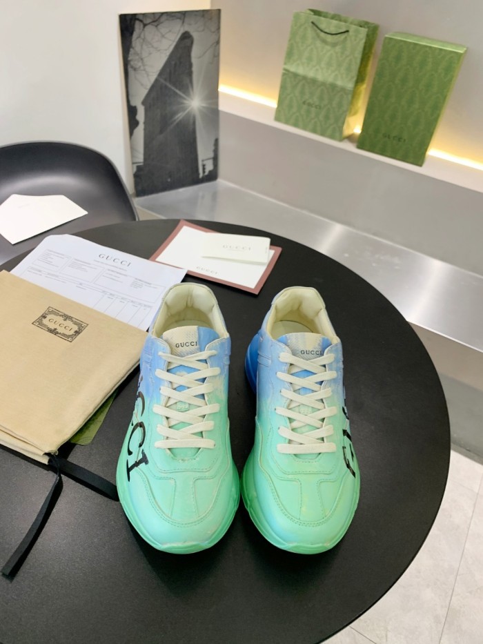 Gucci Mens Shoes Sneakers Luxury Brand Men's Rhyton leather sneaker with Original Box