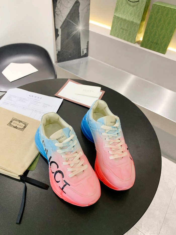 Gucci Mens Shoes Sneakers Luxury Brand Men's Rhyton leather sneaker with Original Box