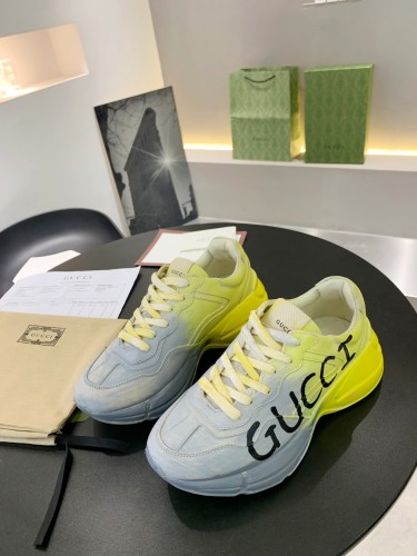 Gucci Mens Shoes Sneakers Luxury Brand Men's Rhyton leather sneaker with Original Box