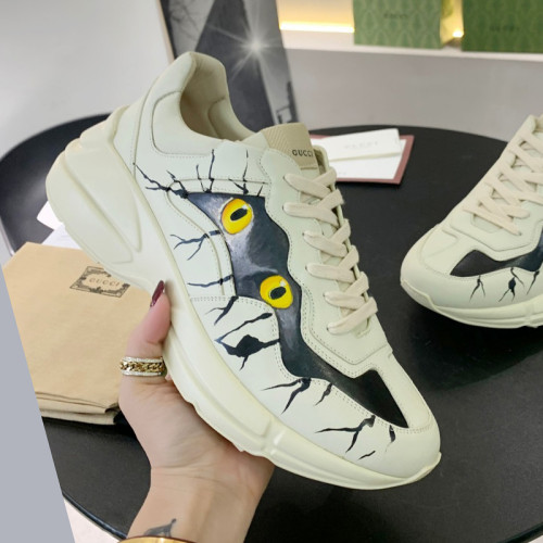 Gucci Mens Shoes Sneakers Luxury Brand Men's Rhyton leather sneaker with Original Box